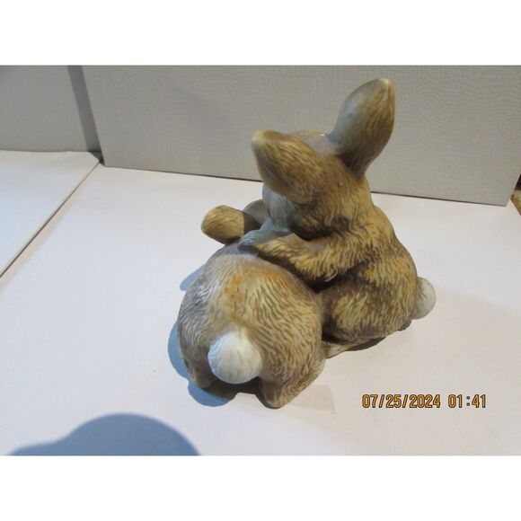 HOMCO SWEET BUNNY RABBITS 1455 FIGURINE VINTAGE VINTAGE BROWN EYES - Picture 2 of 4